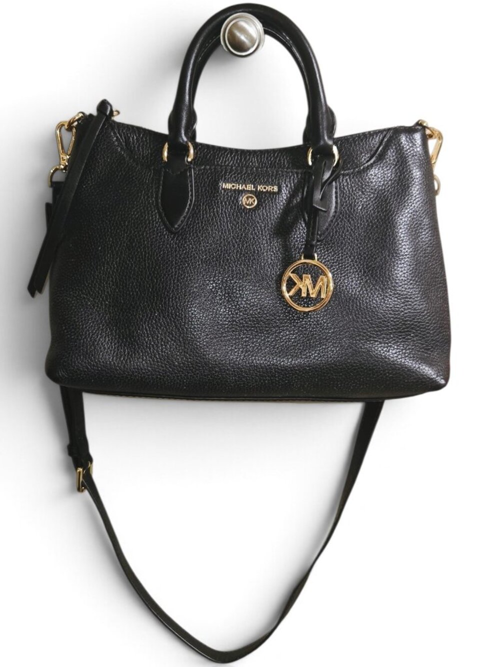 NWT Michael Kors Black Pebbled Leather Satchel Crossbody Gold Hardware